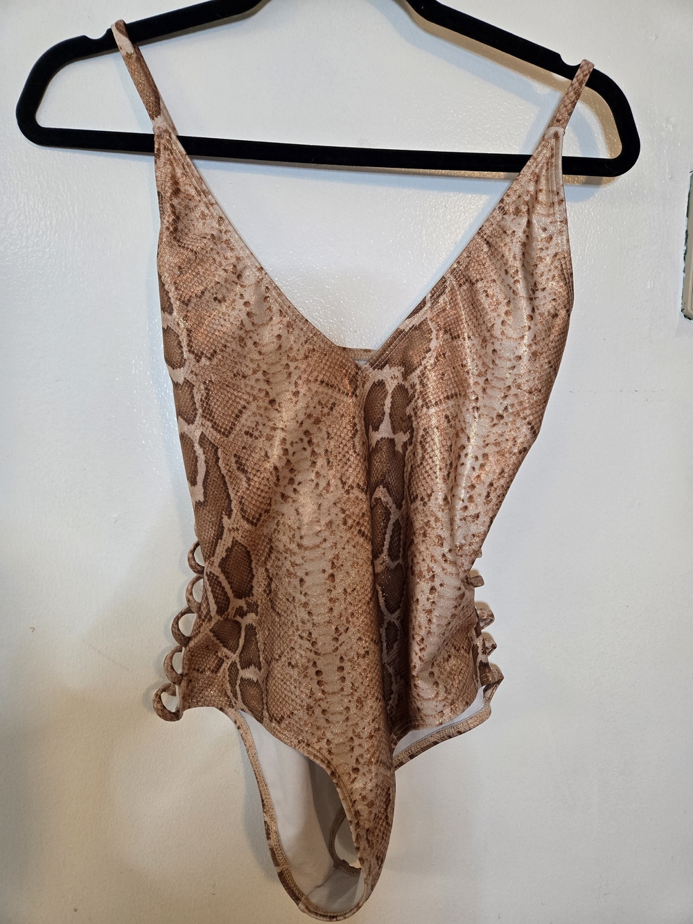 One Piece Swimsuit in Brown Shimmer Snake Print
